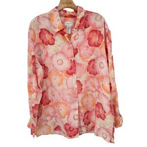 Liz Claiborne sport Women's Floral Button-Up Shirt Long Sleeve linen Size 1x plu